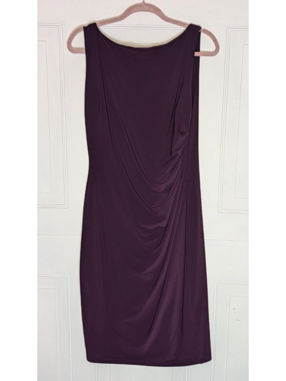 Lauren Ralph Lauren Dark Purple Ruched Sleeveless Stretch Midi Dress Size 12